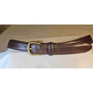 LL Bean Men's Rugget Belt Dark, Brown, Genuine Full Leather Brass Buckle Size 38